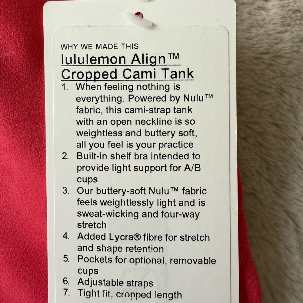NWT Lululemon Align Cropped Cami Tank A/B Cup Glaze Pink Size 8 - Picture 7 of 11